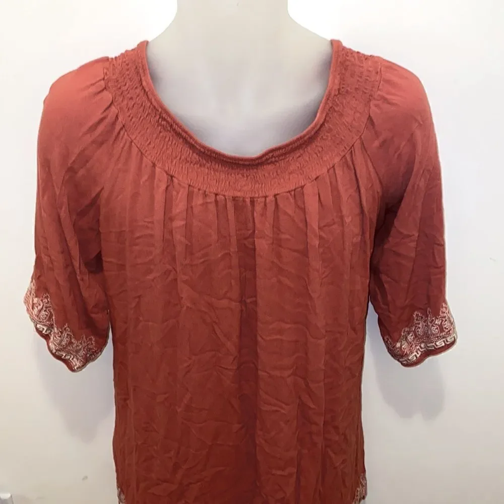 Tantrums Burnt Orange Embroidered Tunic Boho Hippie Shirt Top size XL